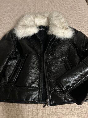 Unreal Fur Black Bomber Jacket with White Faux Fur Collar